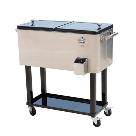 orange metal ice box on legs and wheels|Outsunny Rolling Patio Cooler Cart, Standing Ice .